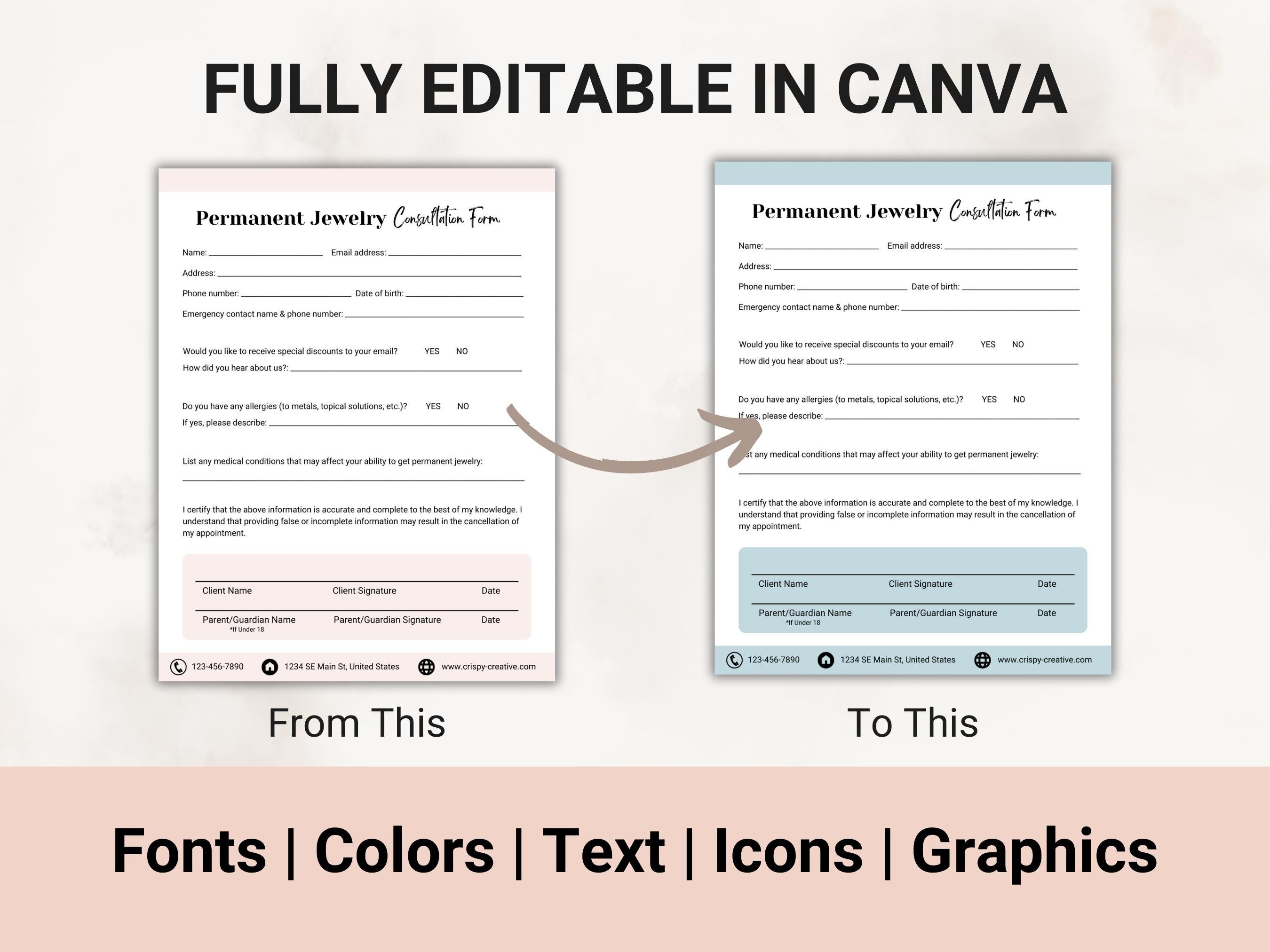 Permanent Jewelry Consent Forms Waiver Permanent Jewelry Etsy