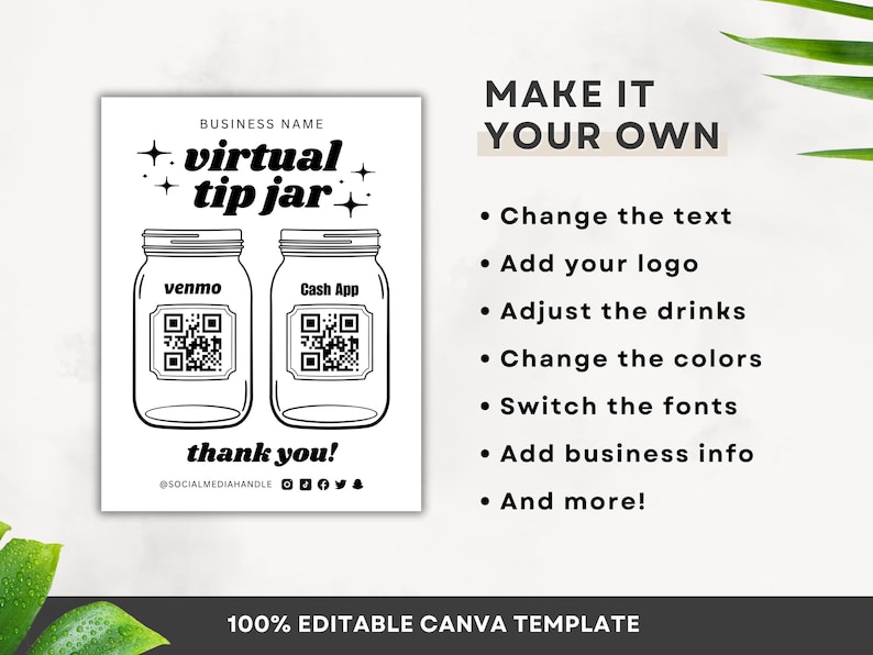 Printable Virtual Tip Jar Venmo Payment Sign Cash App QR Code - Etsy