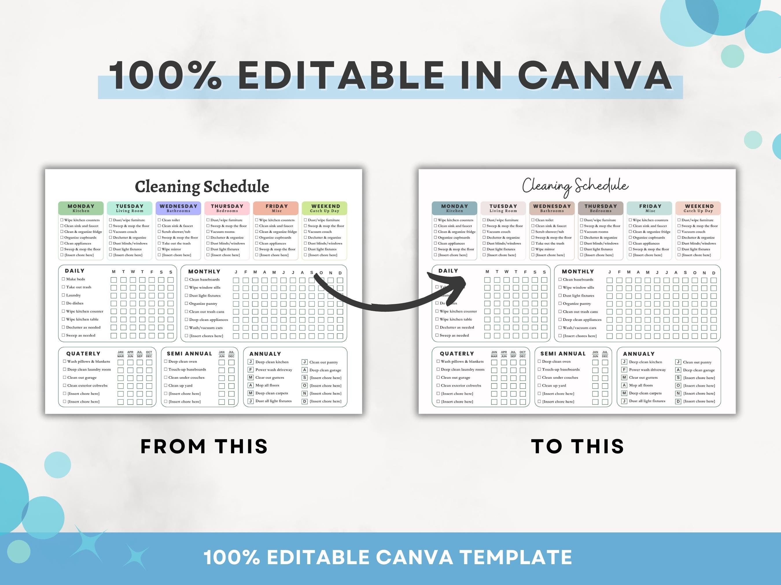 Editable Cleaning Schedule Printable Weekly Monthly Yearly Cleaning ...