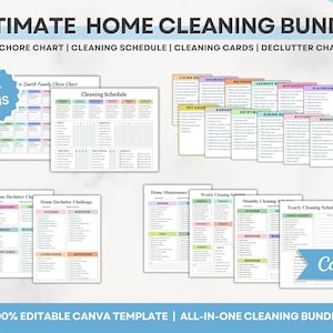 Cleaning Checklist Bundle, Editable Household Cleaning Schedule, Adhd Cleaning Bundle, Adult Chore Chart, Family Cleaning Planner Template