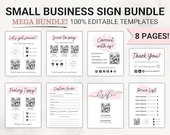 クラフト ショー バンドル、中小企業向けサイン バンドル、注文書テンプレート、価格表テンプレート、スキャンして支払うテンプレート、クラフト フェア テンプレート、Canva