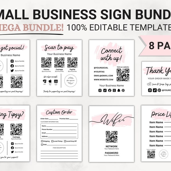 Craft Show Bundle, Small Business Sign Bundle, Order Form Template, Price List Template, Scan To Pay Template, Craft Fair Template, Canva