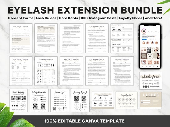 Eyelash Extension Forms, Editable Lash Consent Template, Lash Tech Consultation, Esthetician Form, Eyelash Aftercare Card, Lash Forms Canva