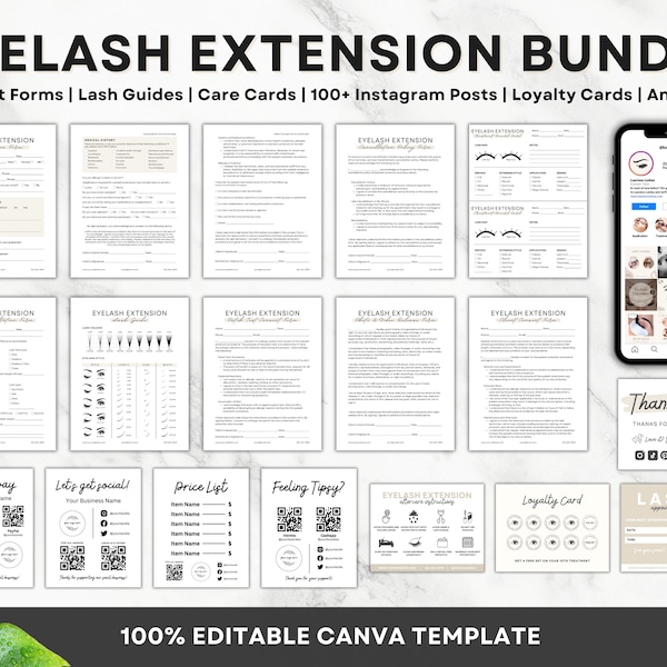 Eyelash Extension Forms, Editable Lash Consent Template, Lash Tech Consultation, Esthetician Form, Eyelash Aftercare Card, Lash Forms Canva