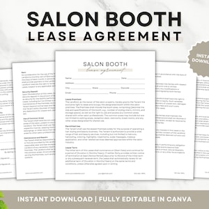 Professional Salon Booth Rental Contract, Salon Chair Rental Booth Lease Agreement, Salon Station Contract, Spa Rental, Stylist Lease Canva