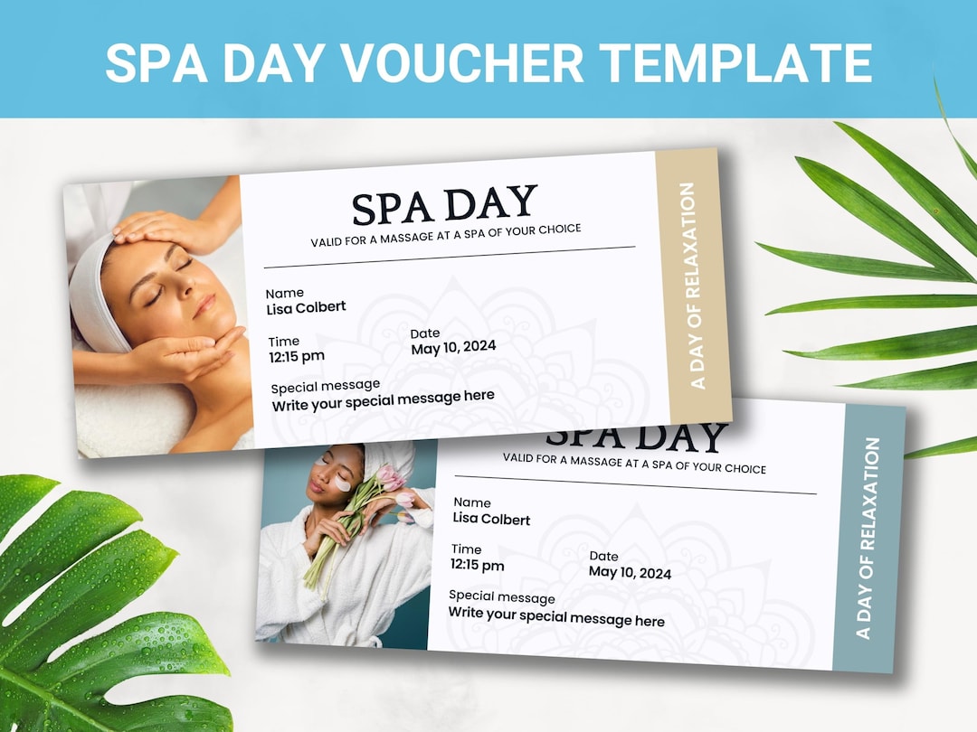 Editable Spa Day Voucher Personalized Massage Coupon Printable Gift Idea Wellness Coupon Gift Editable Spa Day Voucher Personalized Massage Coupon Printable Gift Idea Wellness Coupon Gift
