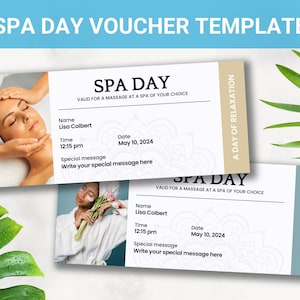 Editable Spa Day Voucher Personalized Massage Coupon Printable Gift ...