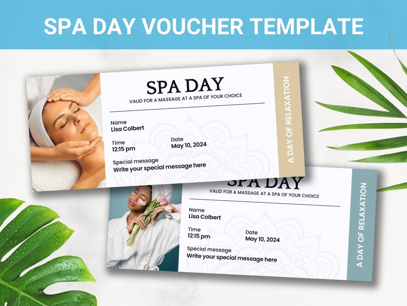 Editable Spa Day Voucher Personalized Massage Coupon Printable Gift