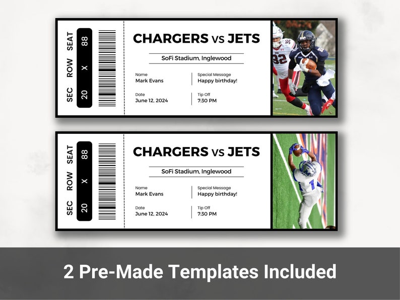 Editable Sports Ticket Template, DIY Sporting Ticket, Custom Sports Ticket Gift, Surprise Printable Sport Tickets Gift Idea, Canva Template image 5