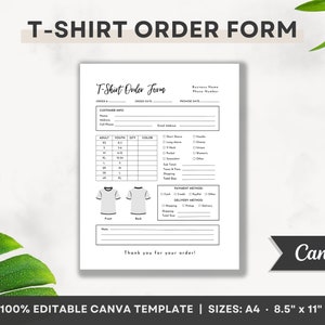 Editable T-Shirt Order Form, Printable Shirt Order Form, Editable Small Business Clothing Order Form, Purchase Order Form, Canva Template
