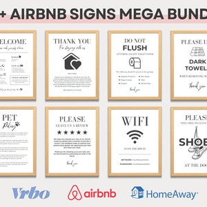 Szablon pakietu znaków Airbnb Znaki Airbnb do wynajmu domu Znak Wi-Fi Edytowalny powitalny Książka Lista wymeldowań Wydrukowane znaki gospodarza Canva