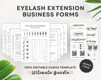 Paquete de formularios de extensión de pestañas, formularios de consentimiento de pestañas editables, consulta técnica de pestañas, formularios de pestañas, formularios de esteticista, plantillas de Canva empresarial
