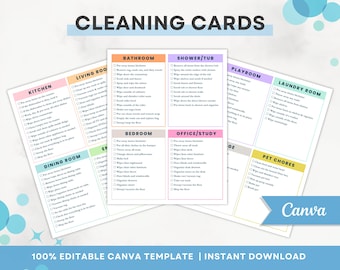 Cleaning Checklist, Cleaning Cards, Adhd Cleaning, Editable Chore List, DIY Zone Cleaning Bundle, Cleaning Schedule, Adult Chore Chart Cards