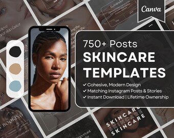 750 Skincare Instagram Templates, Esthetician Instagram Post Template, Acne Dermatologist Templates, Luxury Skin Care Social Media Kit Canva