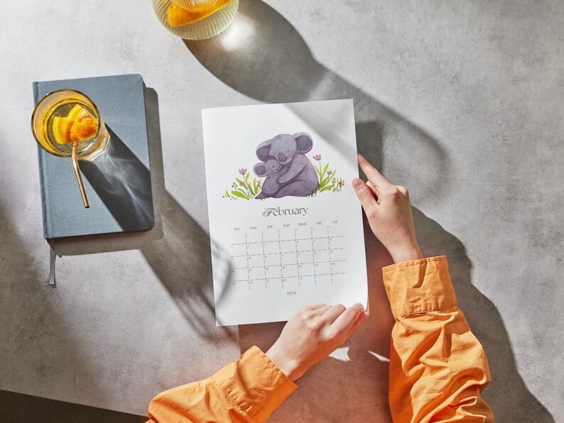 Printable Calendar 2024 Cute Animal Watercolor Portrait Etsy