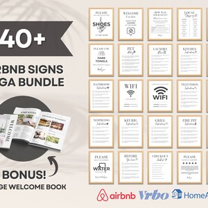 Szablon zestawu znaków Airbnb Znaki Airbnb do wynajmu domu Znak Wi-Fi Airbnb Witamy Zarezerwuj listę do sprawdzenia Gospodarz Airbnb Proste znaki Canva