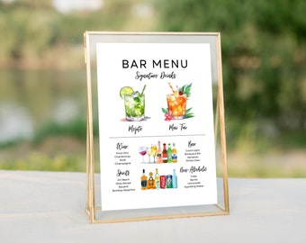 Bar Menu Sign Wedding Template Editable Bar Menu Wedding Drink Menu Sign DIY Bar Menu Signature Drink Sign Printable Signature Cocktail Sign