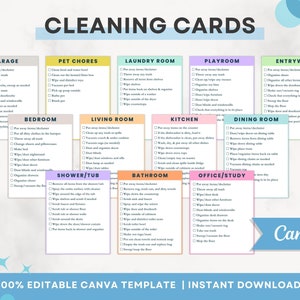 Cleaning Checklist, Cleaning Cards, Adhd Cleaning, Editable Chore List, DIY Zone Cleaning Bundle, Cleaning Schedule, Adult Chore Chart Cards