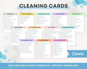 Cleaning Checklist, Cleaning Cards, Adhd Cleaning, Editable Chore List, DIY Zone Cleaning Bundle, Cleaning Schedule, Adult Chore Chart Cards