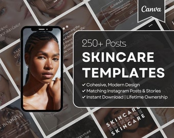 250 Skincare Instagram Templates, Esthetician Instagram Post Template, Acne Dermatologist Templates, Luxury Skin Care Social Media Kit Canva