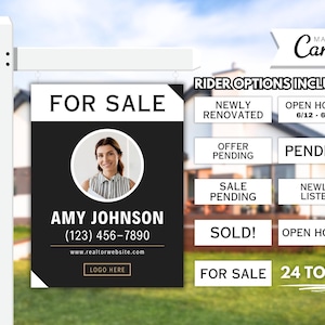 Real Estate Yard Sign, For Sale Yard Sign, Customizable Real Estate Marketing Signage, Realtor Sign Rider, Modern Sold Sign Canva Template
