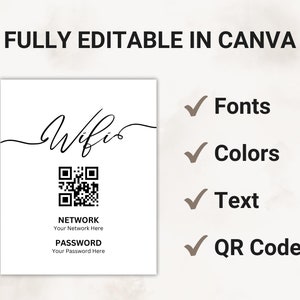 Wifi QR Code Sign, Printable Wifi Sign, Editable Wifi Password Sign ...