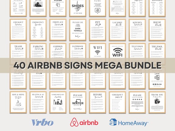 Airbnb Sign Bundle Template Airbnb Signage Signs For Rental Home Wifi Sign Airbnb Welcome Book Check Out List Airbnb Host Simple Signs Canva