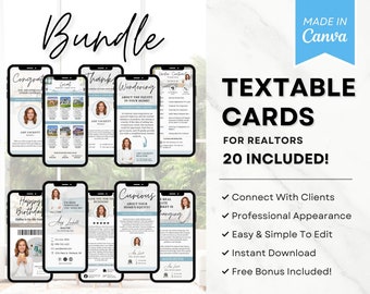 Digital Realtor Business Card Bundle, Textable Real Estate Marketing Cards, Open House Prospecting Cards, Instagram Posts Canva Template