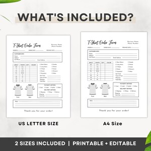 Editable T-shirt Order Form, Printable Shirt Order Form, Editable Small ...