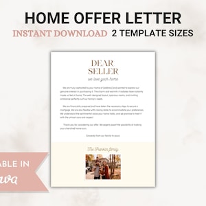 Plantilla de carta de oferta de vivienda editable, carta al vendedor, carta de oferta de comprador de vivienda imprimible, carta de estimado vendedor, plantilla de Canva de oferta de vivienda