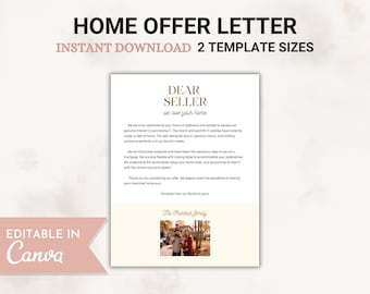 Editable Home Offer Letter Template, Letter To Seller, Printable Home Buyer Offer Letter, Dear Seller Letter, House Offer Canva Template