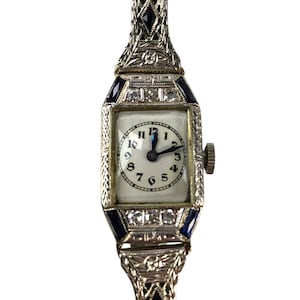 Bruner Platinum Top 18K Gold Diamant-Saphir-Uhr, 12K Gold gefülltes Band, Juwelier-Uhrwerk von Mihamilton 17, patentiertes 1925 (FUNKTIONIERT)
