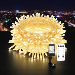 Warm White 100 LED Fairy Lights, 33ft Plug-In String Lights with Remote