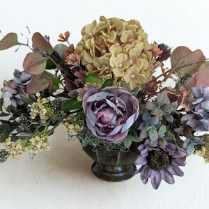 Rustic Silk Flower Arrangement, Purple Hydrangea Centerpiece, Faux Floral Table Decor, Vintage Style Bouquet, Wedding or Home Gift