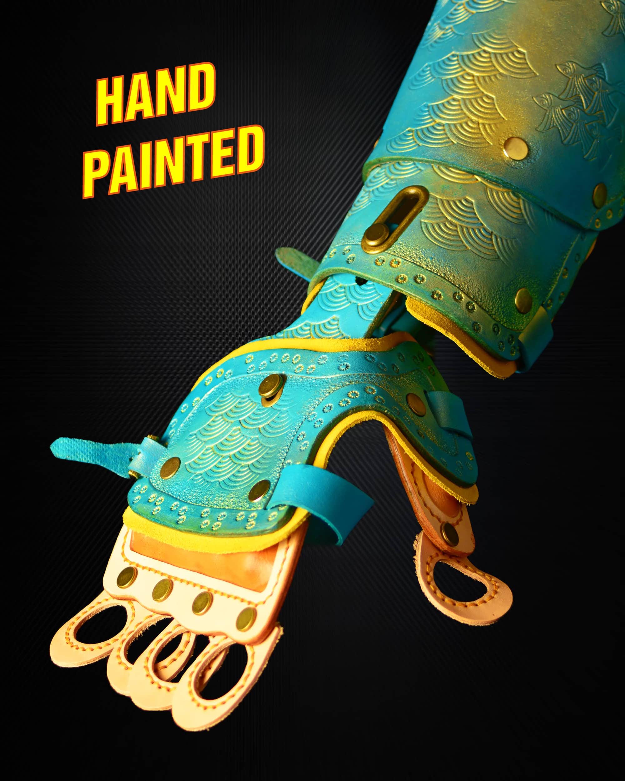 Samurai Style Blue LEATHER Functional Gauntlets --- Armor