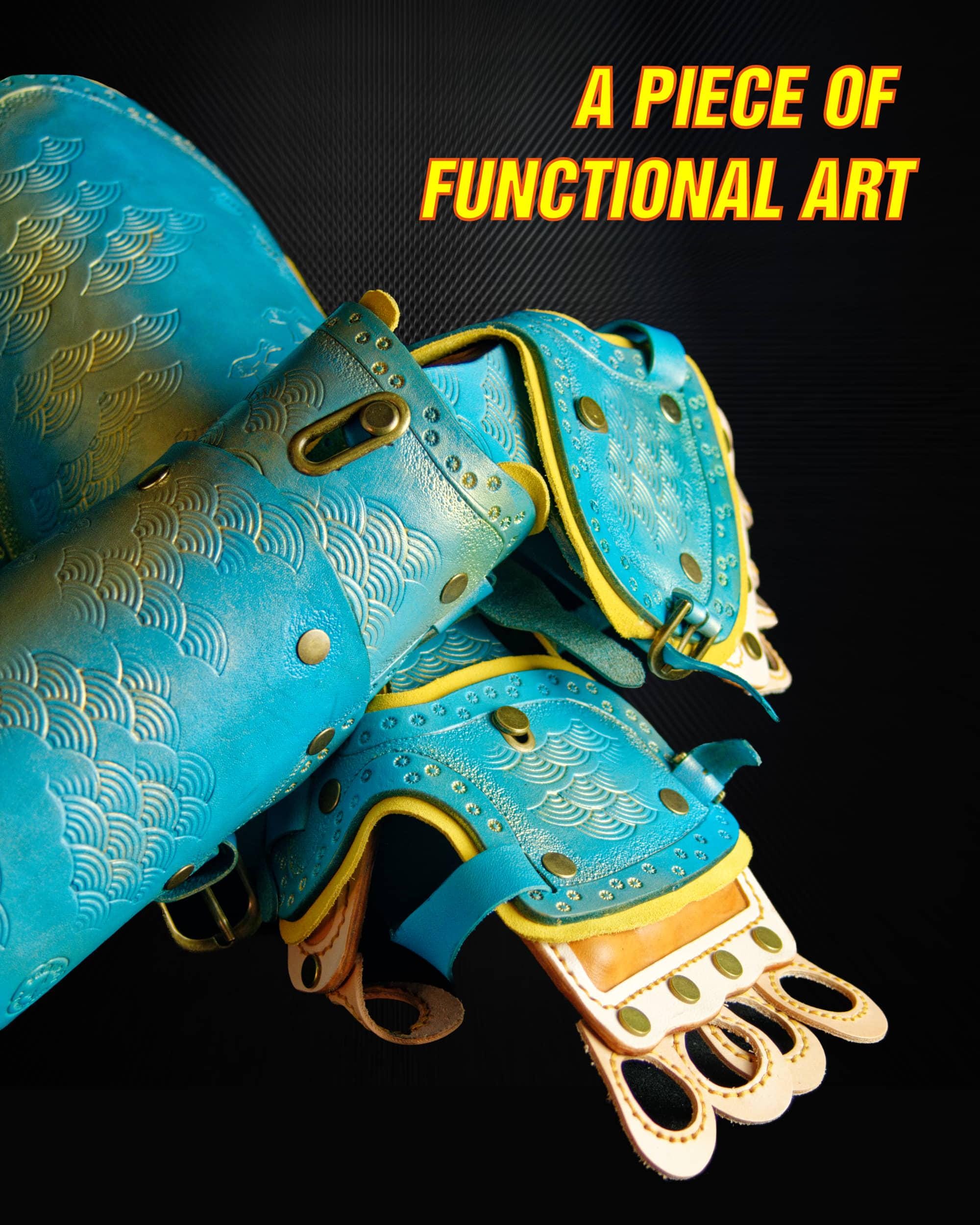 Samurai Style Blue LEATHER Functional Gauntlets --- Armor