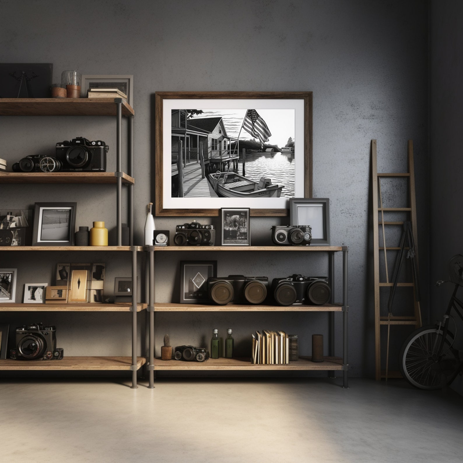 Vintage Wooden Boat Art Print Handcrafted Motor Boat With Etsy