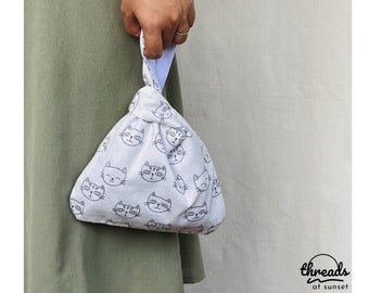 Bolsa de gatito Bolsa de nudo de origami japonés Bolsa hecha a mano para niños Adultos Bolsa reutilizable Ideas de regalo Bolsa ecológica Bolsa linda Bolsa de todos los días Bolsa de verano