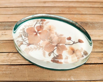 Vintage Glass Pressed Dried Flowers Paperweight