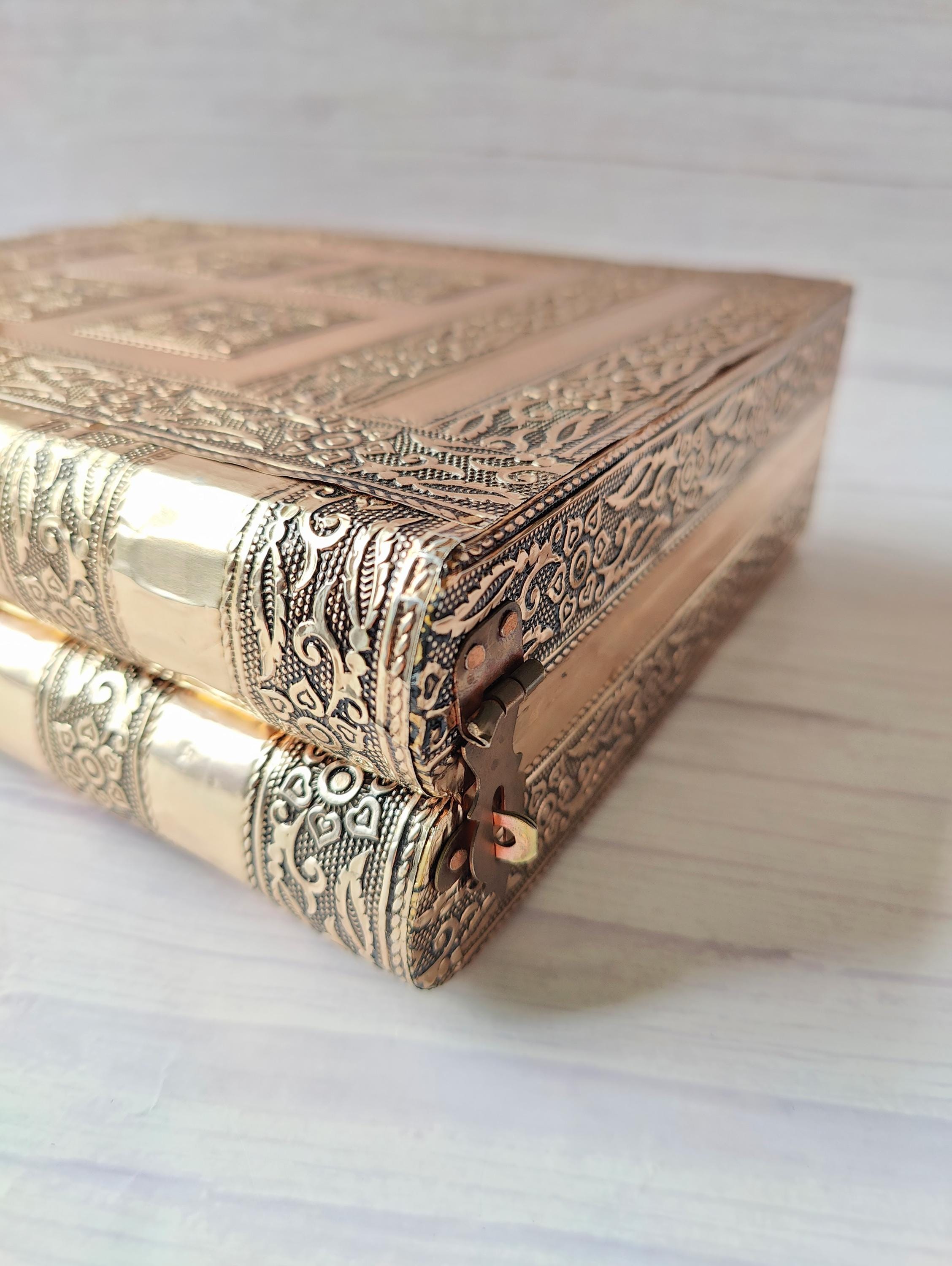 Vintage Embossed Copper Metal Large Book Shaped Jewellery