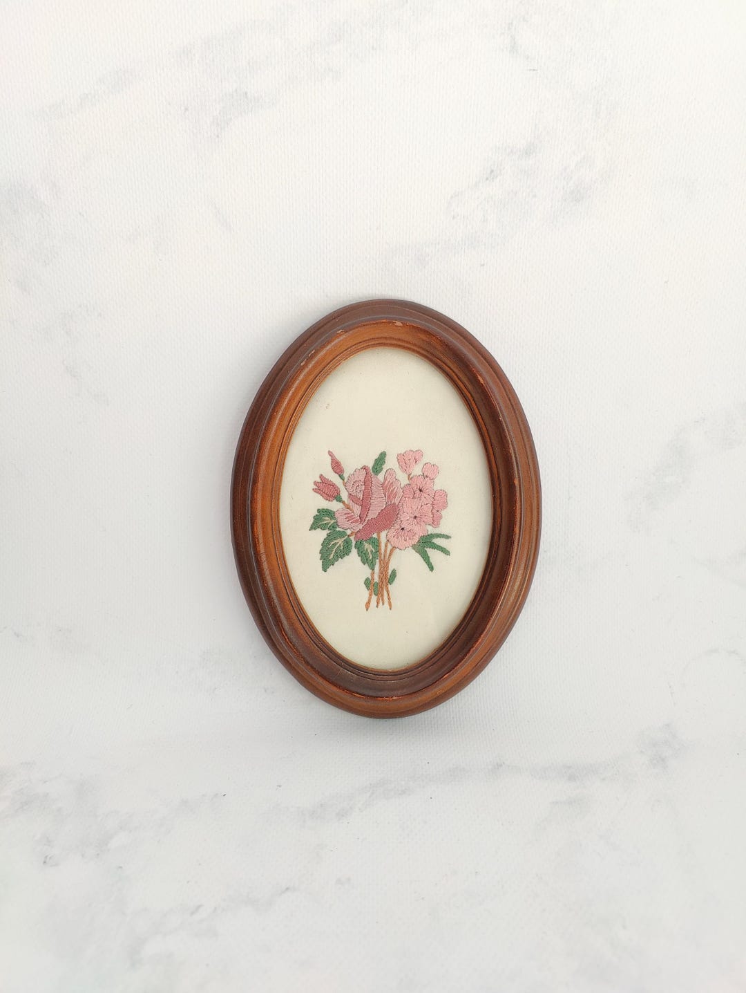 Vintage Floral Embroidery on Silk Framed Wall Art Decor - Etsy