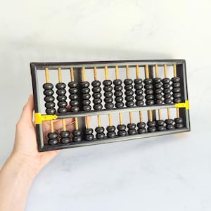 Vintage Dark Wood Chinese Abacus with Brass Details