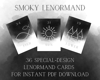 Smoky Lenormand - Minimalist Black Gray White 36 Card Printable Deck