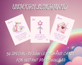 Magical Unicorn Lenormand Cards Printable | 36 Card Oracle Deck