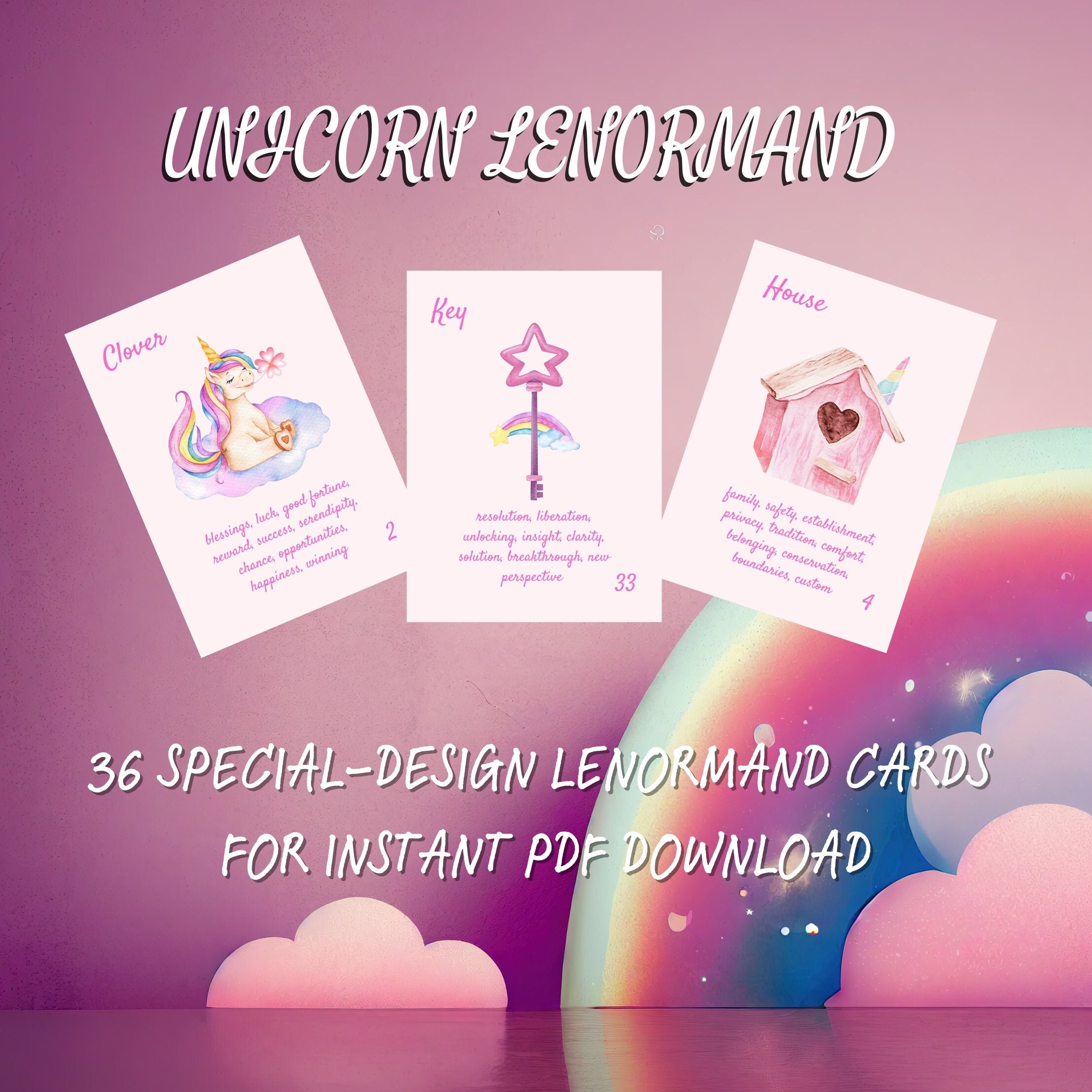 PRINTABLE Lenormand Deck Special Design Unicorn Lenormand - Etsy