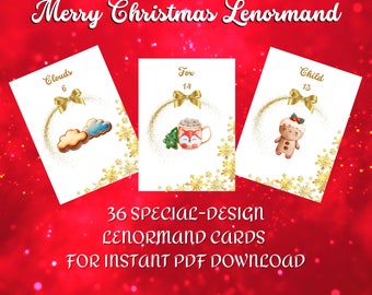 Festive Merry Christmas Lenormand Printable | 36 Card Seasonal Deck