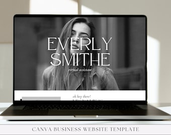 Modello di sito Web Canva moderno / Sito Web Canva minimalista / Sito Web aziendale per allenatori, VA, gestori di social media / Bianco e nero