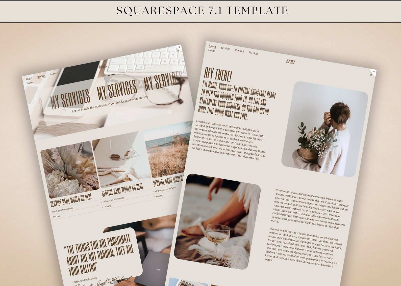 Neutral Squarespace Website Template | Website for Virtual Assistants ...