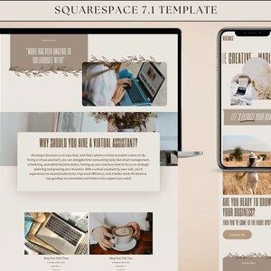Neutral Squarespace Website Template | Website for Virtual Assistants, Coaches, and Entrepreneurs | Boho Modern Website | Squarespace 7.1
