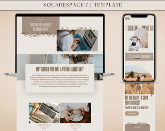 Neutral Squarespace Website Template | Website for Virtual Assistants, Coaches, and Entrepreneurs | Boho Modern Website | Squarespace 7.1